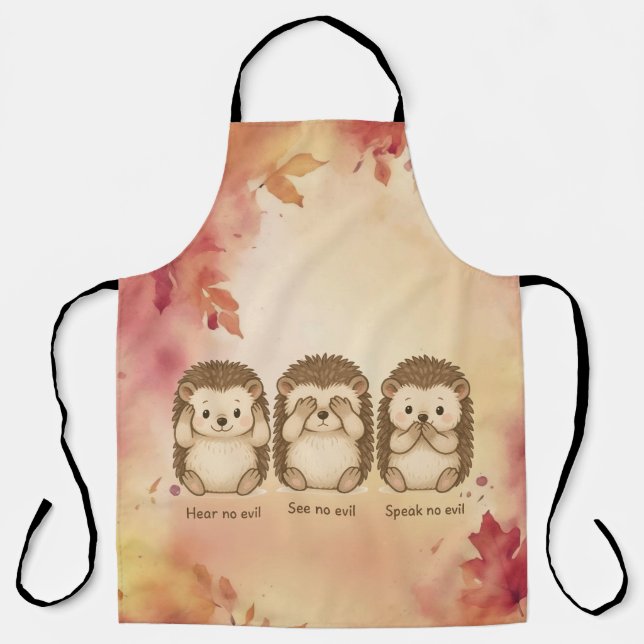 hear, see and speak no evil cute Hedgehogs Apron (Front)