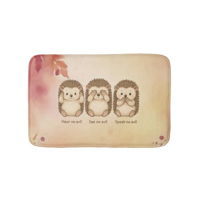 hear, see and speak no evil cute Hedgehogs Bath Mat (Front)