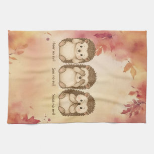 hear, see and speak no evil cute Hedgehogs Tea Towel