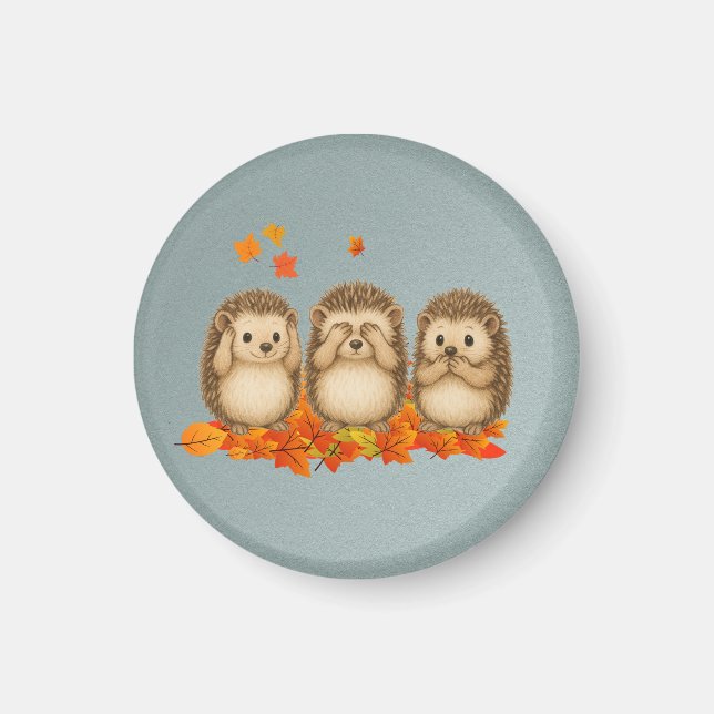 hear, see and speak no evil Hedgehogs leafs Magnet (Front)