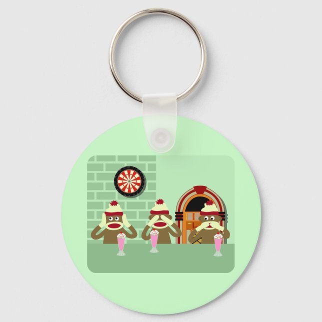 Hear, See, Speak No Evil Sock Monkeys Ice Cream Key Ring (Front)