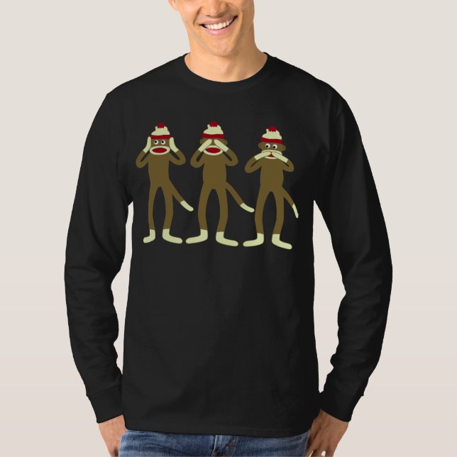 Hear, See, Speak No Evil Sock Monkeys T-Shirt (Front)