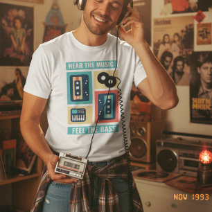 Hear the music feel the bass   90s vintage music T-Shirt