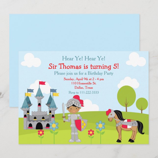 Hear Ye African American Knight Birthday Party Invitation (Front/Back)