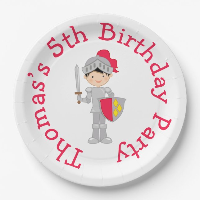 Hear Ye Black Hair Cute Knight Paper Plate (Front)