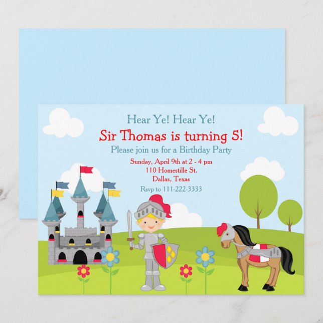 Hear Ye Blonde Cute Knight Birthday Party Invitation (Front/Back)