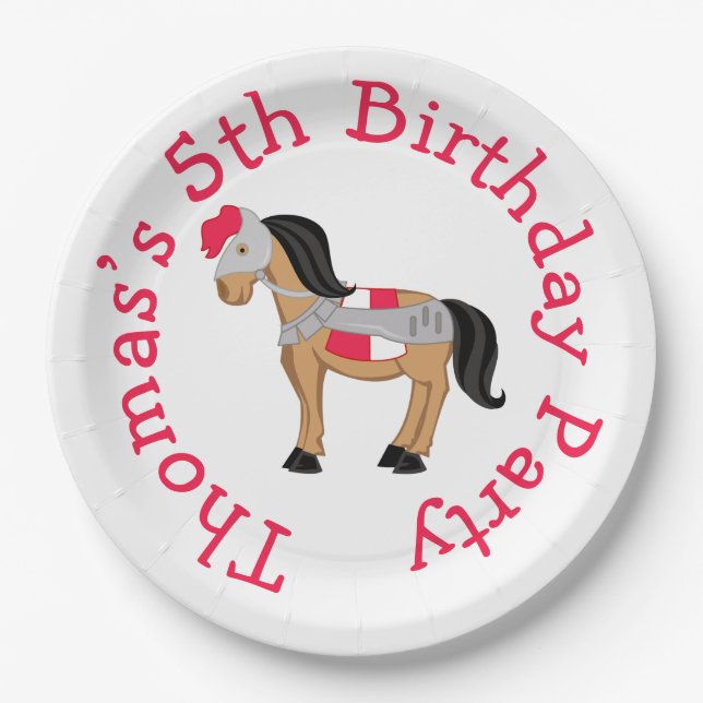 Hear Ye Blonde Cute Knight Horse Paper Plate (Front)