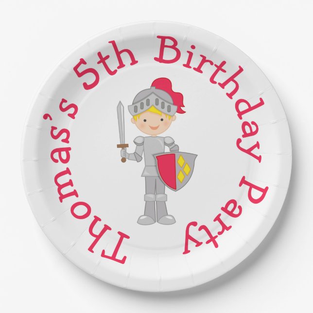 Hear Ye Blonde Cute Knight Paper Plate (Front)
