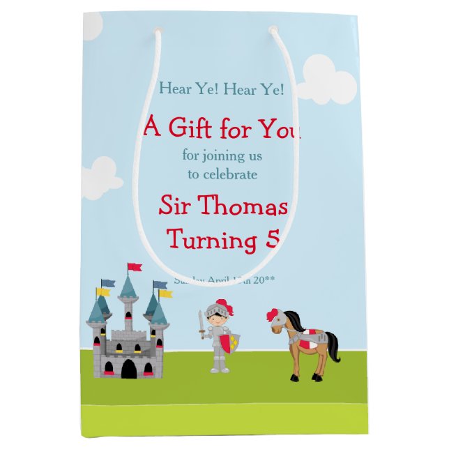 Hear Ye Brunette Cute Knight Birthday Party Medium Gift Bag (Front)