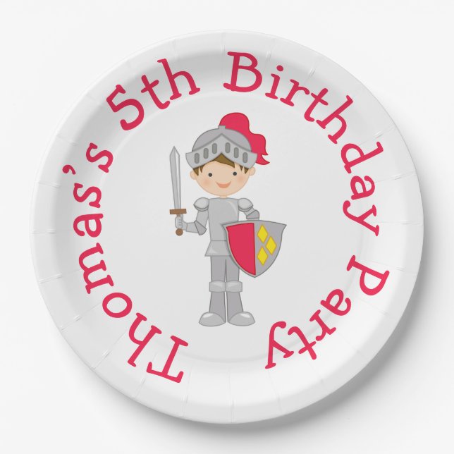 Hear Ye Brunette Cute Knight Paper Plate (Front)