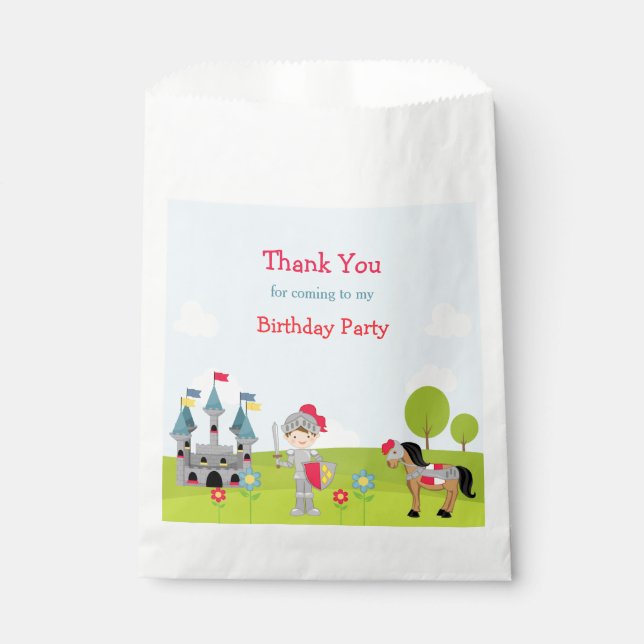 Hear Ye Brunette Knight Birthday Party Favour Bags (Front)