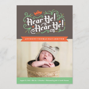 Hear Ye! Hear Ye! Birth Announcement in Charcoal