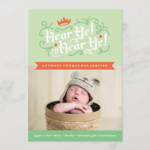 Hear Ye! Hear Ye! Birth Announcement in Green