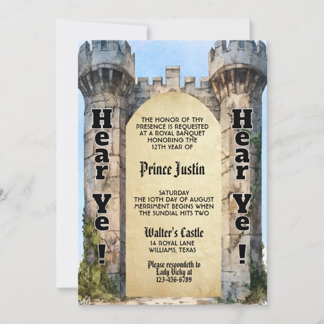 Hear Ye! Hear Ye! Mediaeval Castle Birthday Invitation (Front)