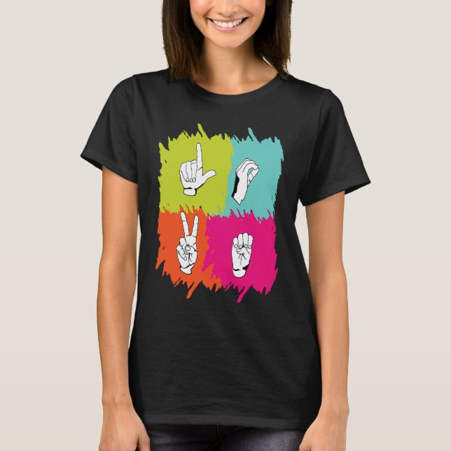 Hearing Aid Deaf Pride ASL hand sign language Gest T-Shirt (Front)