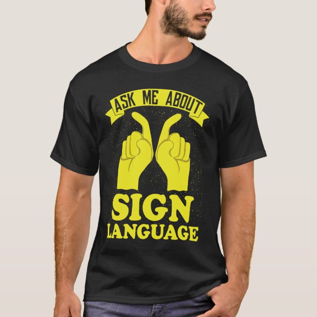 Hearing Aid Deaf Pride ASL Hand Sign Language T-Shirt (Front)