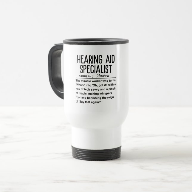 Hearing aid specialist travel mug (Front Left)