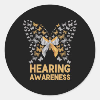 Hearing Awareness Butterfly Ribbon Family Support Classic Round Sticker