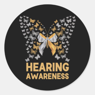 Hearing Awareness Butterfly Ribbon Family Support Classic Round Sticker