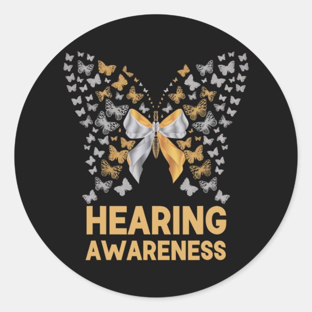 Hearing Awareness Butterfly Ribbon Family Support  Classic Round Sticker (Front)