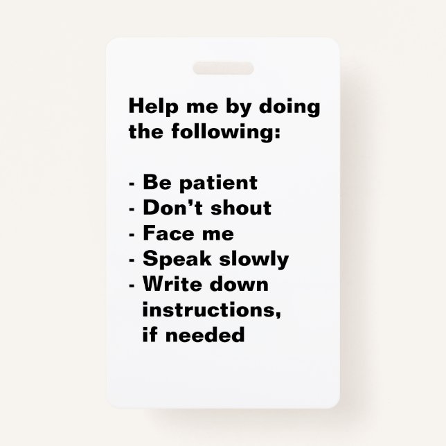 Hearing Impaired Support Badge ID Badge (Back)