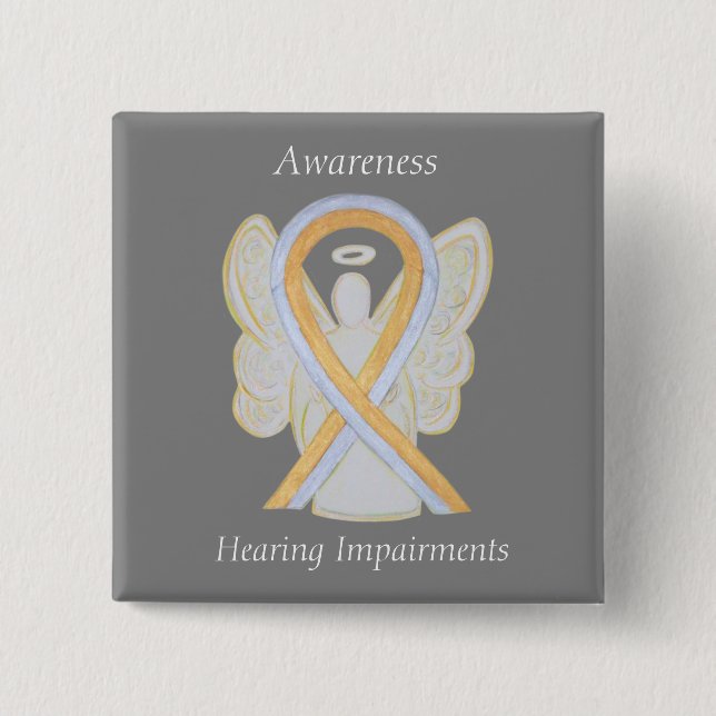 Hearing Impairments Awareness Ribbon Angel Pin (Front)
