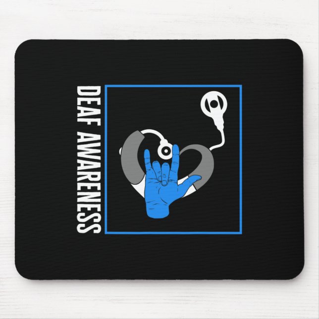 Hearing Loss Awareness Deaf Cochlear Implant ASL H Mouse Mat (Front)