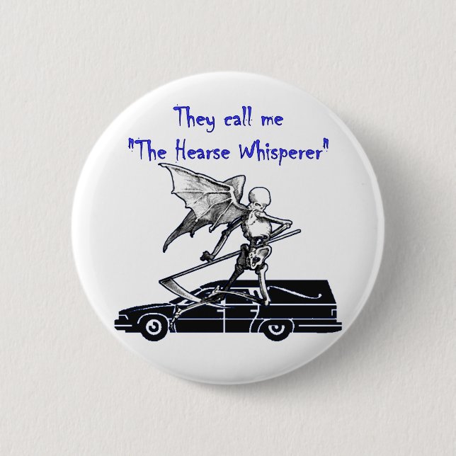 Hearse and Grim Reaper Skeleton Goth Humour 6 Cm Round Badge (Front)