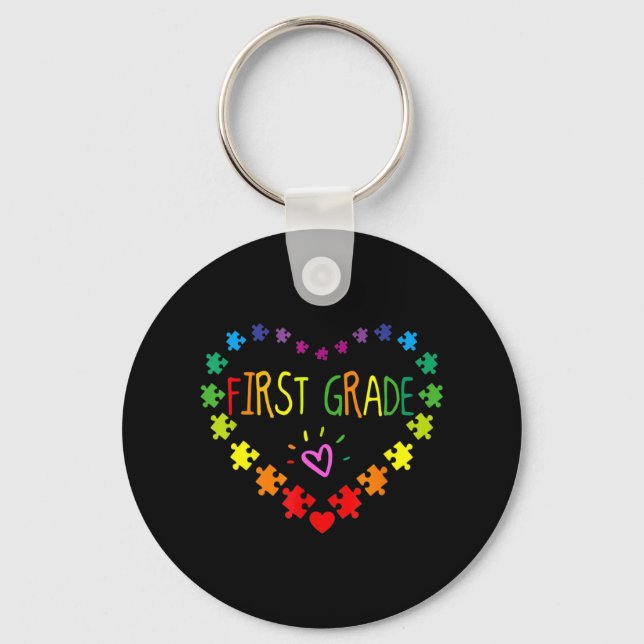 Heart 100th Day of 1st grade Teacher Autism Awaren Key Ring (Front)