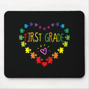 Heart 100th Day of 1st grade Teacher Autism Awaren Mouse Mat