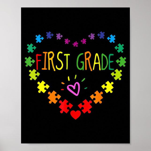 Heart 100th Day of 1st grade Teacher Autism Awaren Poster (Front)