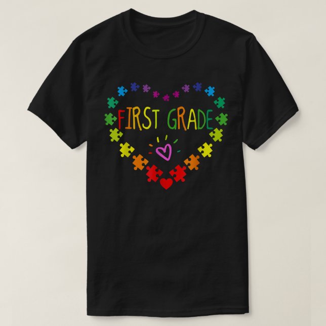 Heart 100th Day of 1st grade Teacher Autism Awaren T-Shirt (Design Front)