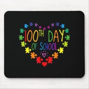 Heart 100th Day of School Teacher Autism Awareness Mouse Mat