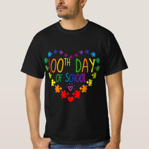 Heart 100th Day of School Teacher Autism Awareness T-Shirt