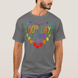 Heart 100th Day of School Teacher Autism Awareness T-Shirt