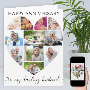 Heart 11 Photo Collage Husband Script Anniversary Card