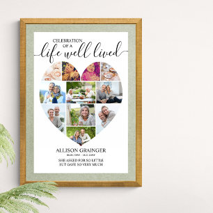Heart 11 Photo Collage Life Well Lived Funeral Poster
