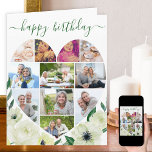 Heart 11 Photo Collage White Rose Happy Birthday Card<br><div class="desc">Say Happy Birthday with a love heart photo collage, personalised birthday card, decorated with watercolor roses and anemone flowers. The photo template is set up for you to add your pictures, working in rows from top to bottom. The photo collage holds 11 photos which are displayed in a mix of...</div>