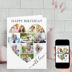 Heart 11 Photo Collage with Love Script Birthday Card