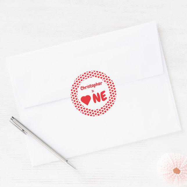 Heart 1st Birthday Classic Round Sticker (Envelope)