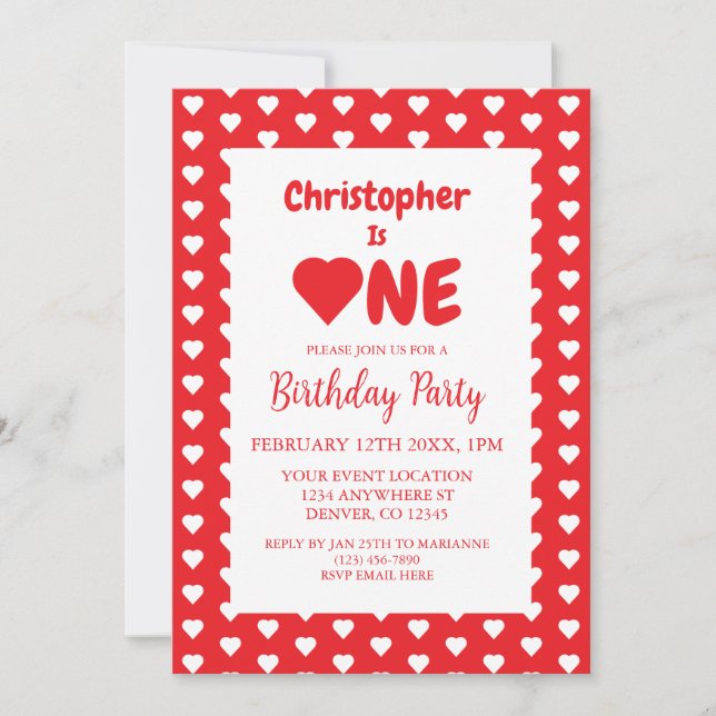 Heart 1st Birthday Invitation (Front)
