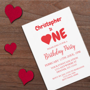 Heart 1st Birthday Invitation