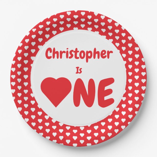 Heart 1st Birthday Paper Plate (Front)