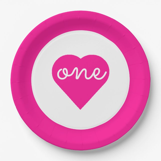 Heart 1st Birthday Paper Plate (Front)
