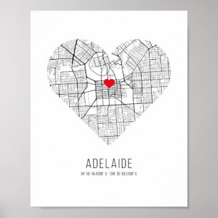 Heart Adelaide City Map (Australia) Poster