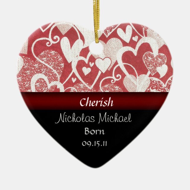 Heart Adoption Announcement Keepsake Ceramic Tree Decoration (Front)