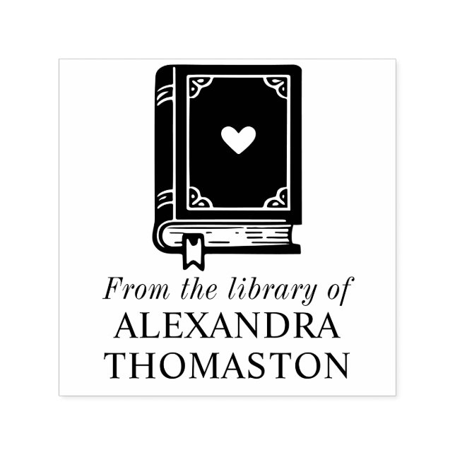 Heart Adorned Book with Library Book Name #1SQ Self-inking Stamp (Design)