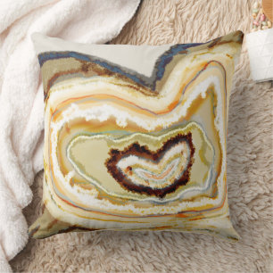 Heart Agate Graphic Geode Blue Orange Cream Cushion