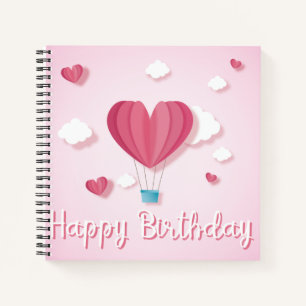 Heart air balloon pink Happy Birthday Notebook