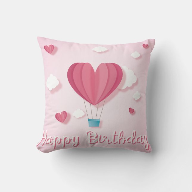 Heart air balloon pink romantic Happy Birthday Cushion (Front)